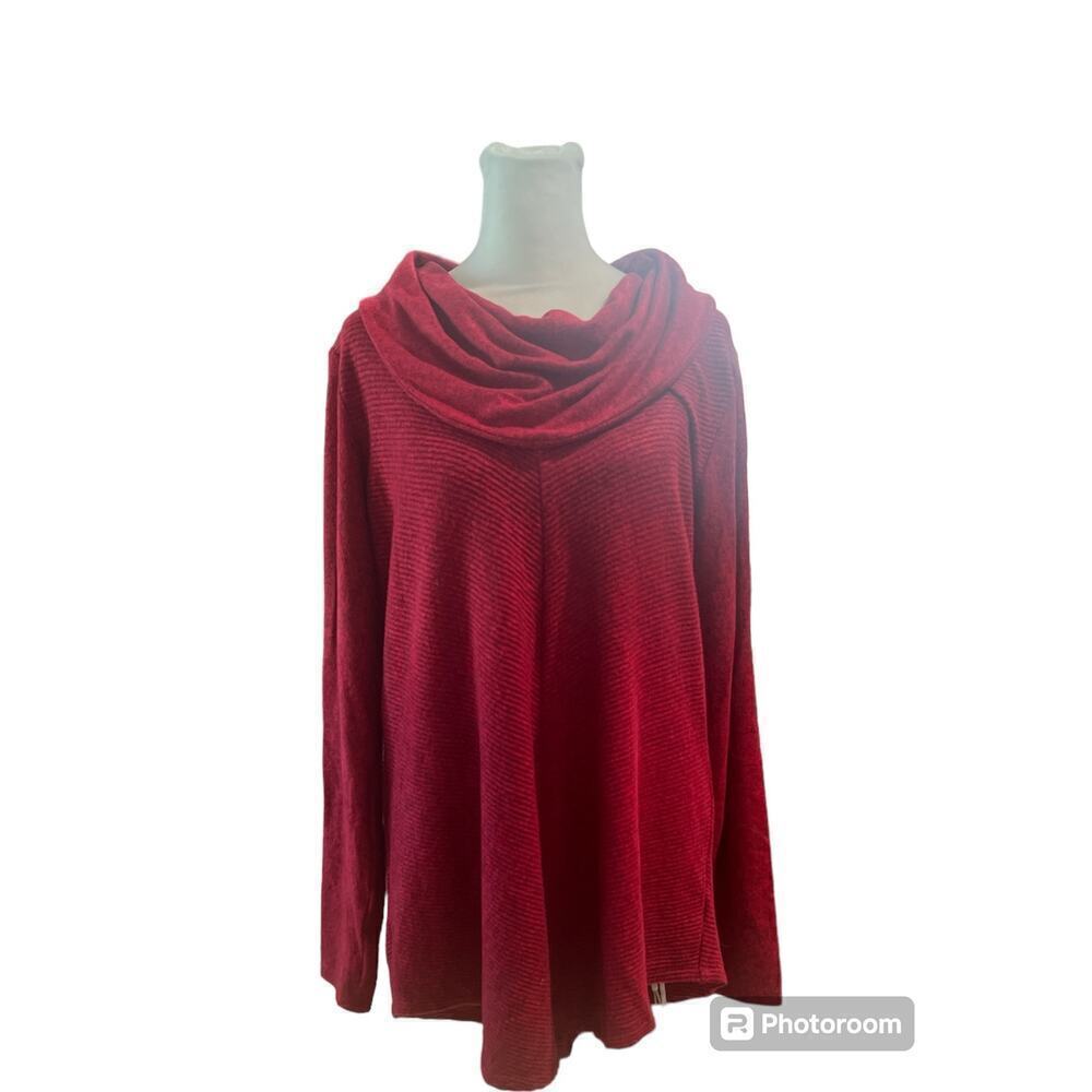 AGB Womens Red Marl Cowl Neck Long Sleeve Ribbed Tunic Top‎ Large 0498VEX